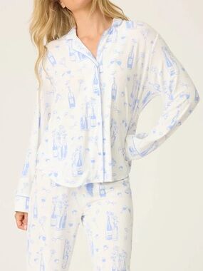 PJ Salvage Parisian Dreams Whimsical Print Long Sleeve Top Size XL in Ivory NWT